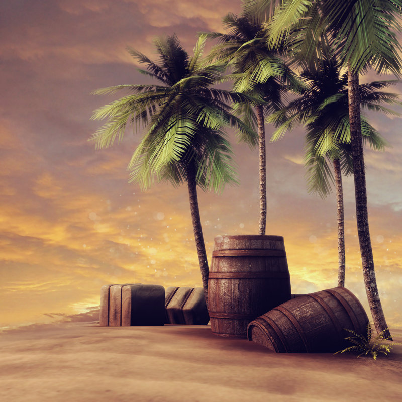 Barrels, Crates And Palm Trees by FairytaleDesign - Wrapped Canvas Print, 122cm H x 122cm W