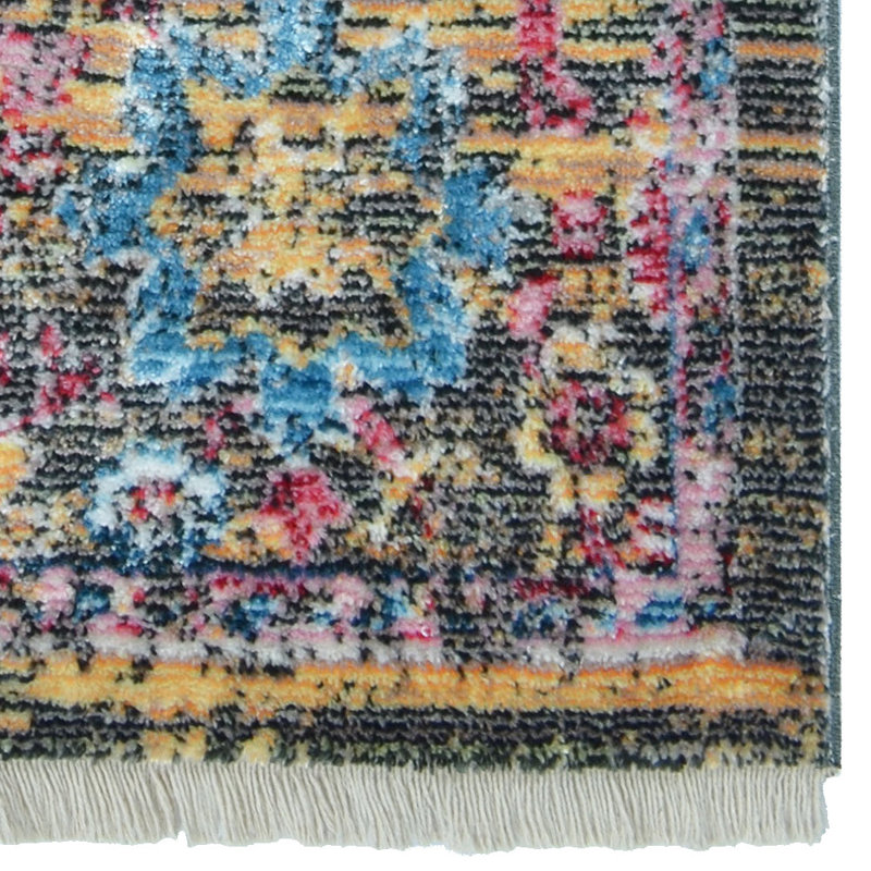 Area Rugs Washable Non-Slip, Vintage Carpet for Living Room Bedroom Dining Room, MACHINE MADE POLYESTER AREA RUGS  - Runner | Black/Pink/Blue Color, Plain Solid Design