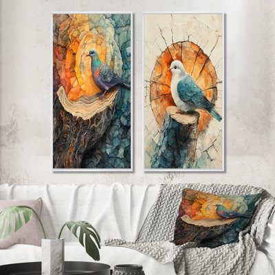 «Dove Animal At The Forest On Slide I» - Collection d'art mural animaux 2 pièces
