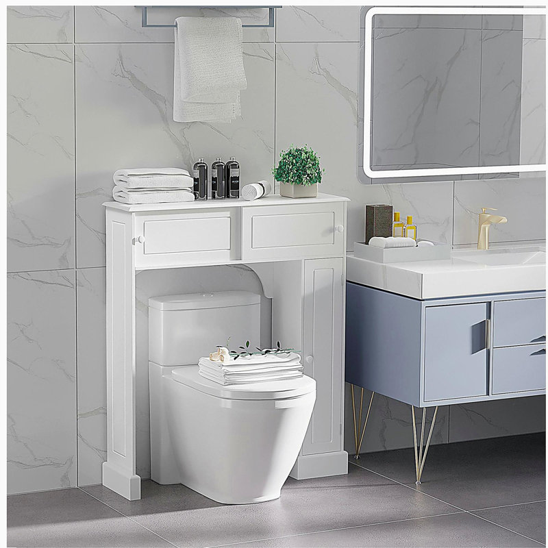 Armoire de salle de bain au-dessus de la toilette, armoire de rangement autoportante avec tablettes réglables, support de toilette, économiseur d'espace, blanc