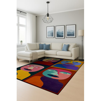 Tapis tissé à motif abstrait rouge Mosso
