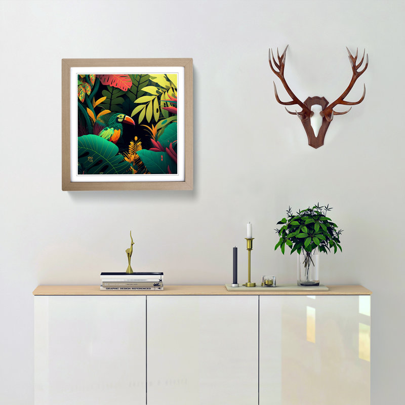 Jungle Graphic Art - Single Picture Frame Print on Wood, Oak