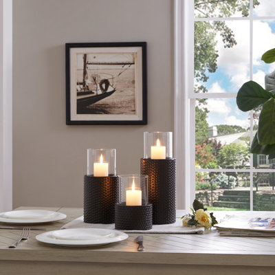 3 Piece Iron Tabletop Hurricane Holder Set