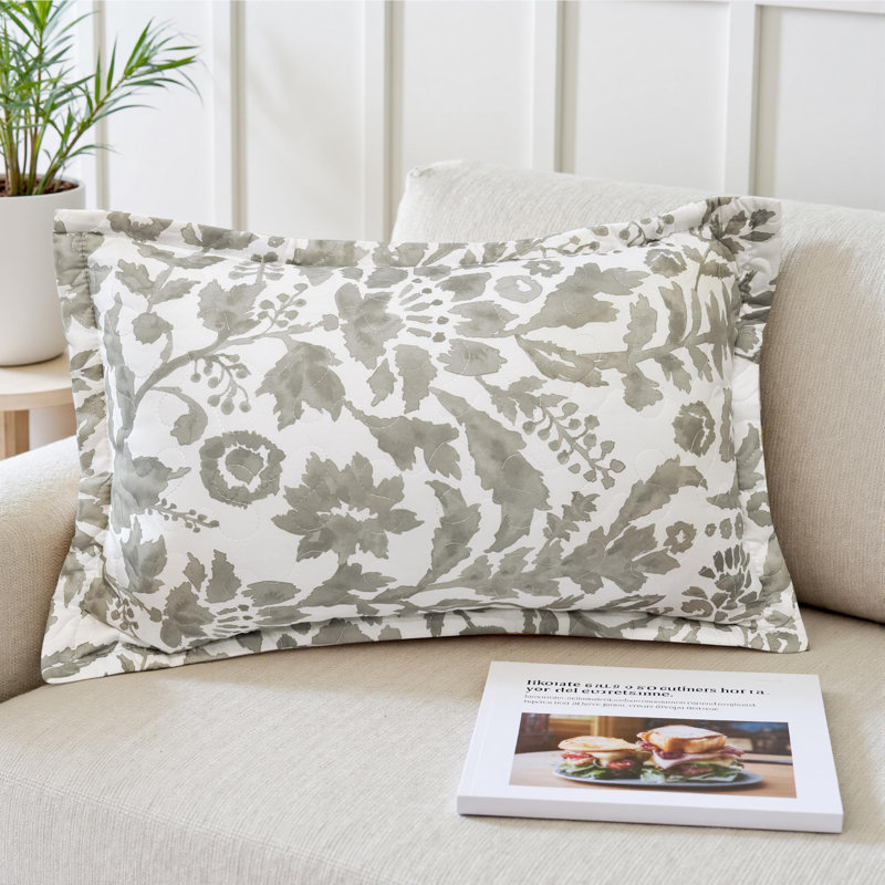 Housse de coussin Julia matelassée à motif floral pour la maison, Rectangle 12"H x 18"W, Gris