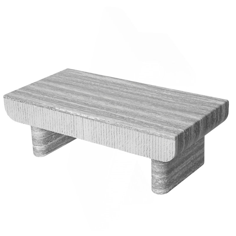 Table basse Mid-Century moderne avec texture en bois gris, tiroir cannelé pour le salon et le bureau, peu encombrant et élégant