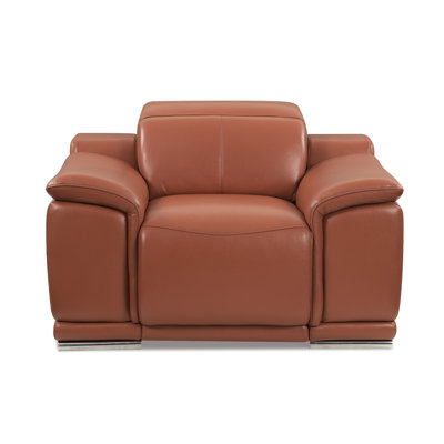 Power Reclining Leather Chair With Solid Brazilian Wood And Port In Camel Recliner - 3-layer High Foam Cushion, Kiln-dried Hardwood & Frame, Stainless Steel Legs