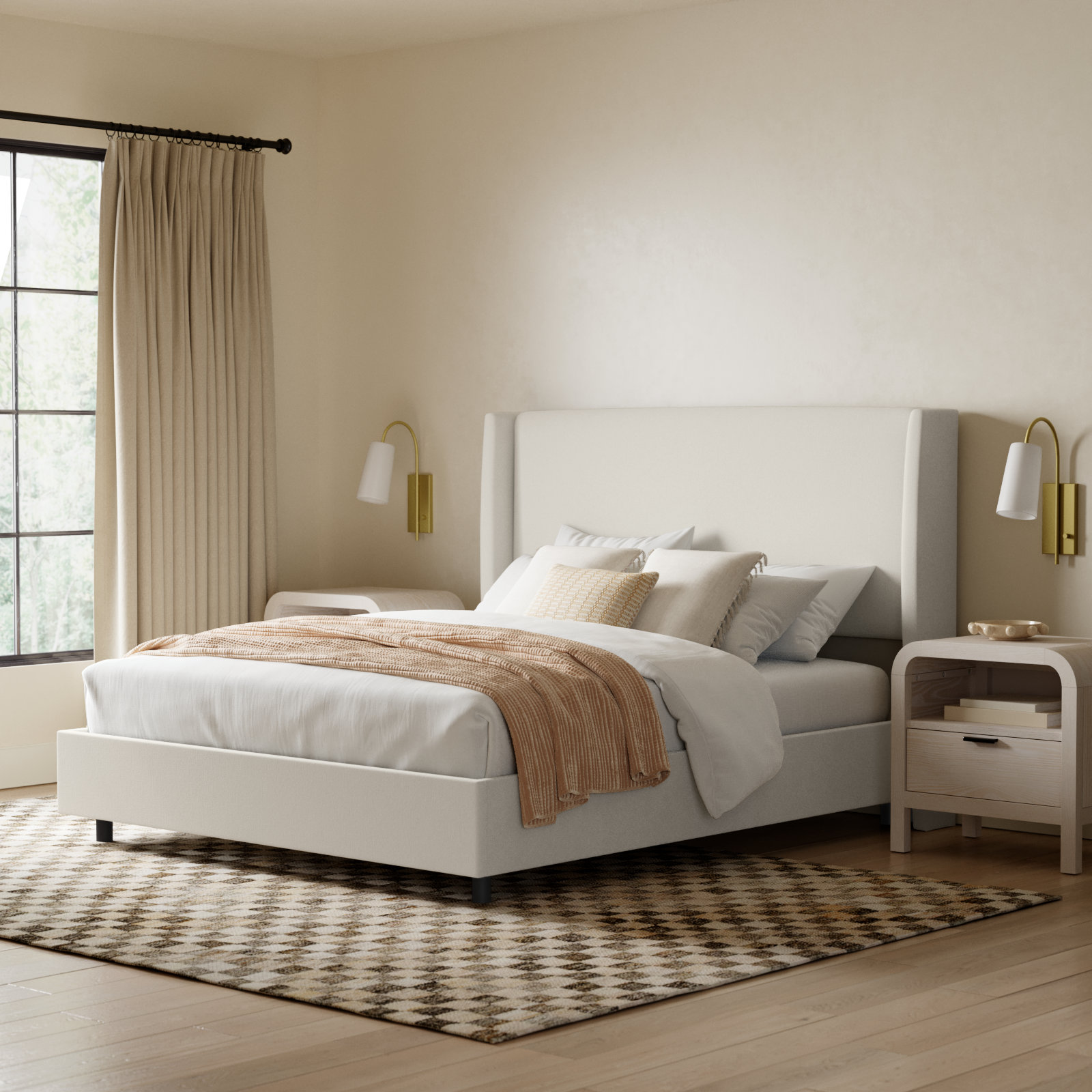 Tilly Upholstered Bed, King, Zuma White Textured Linen