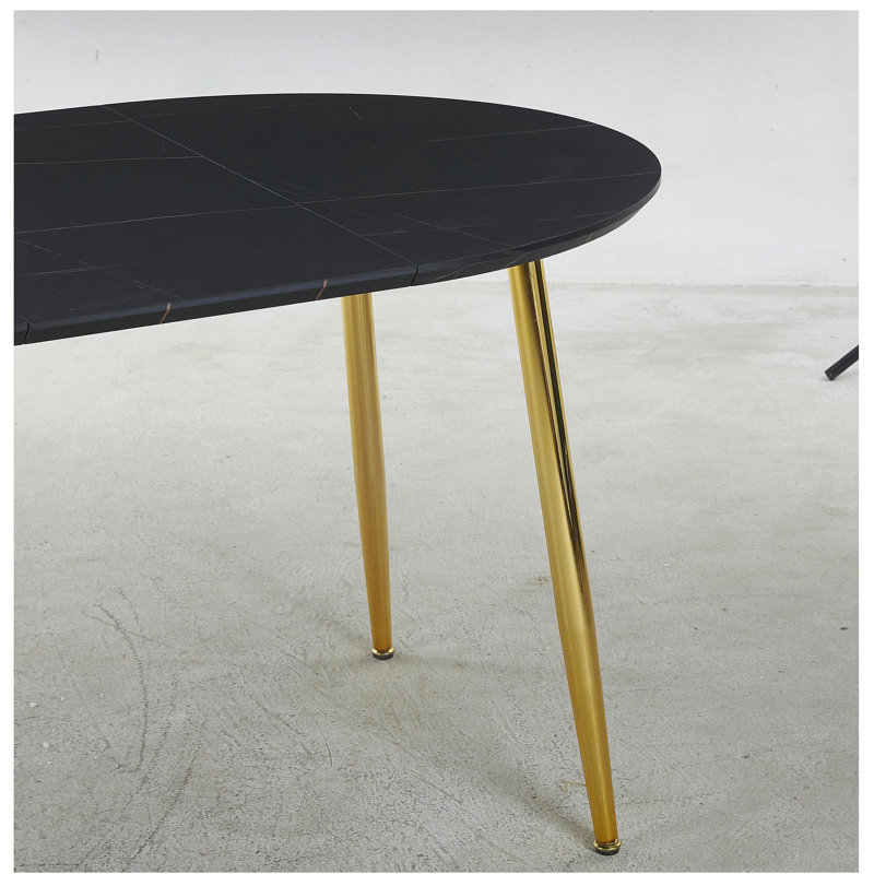 Table extensible, table à manger, table de bureau, table basse, pieds en métal, plateau en panneau de fibres à densité moyenne, 100/140 / 180x100x75cm, doré et noir