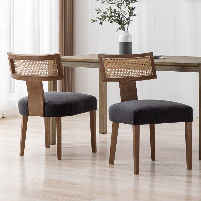Farhat Upholstered Dining Chairs (Set of 2), Wood, Charcoal/Brown