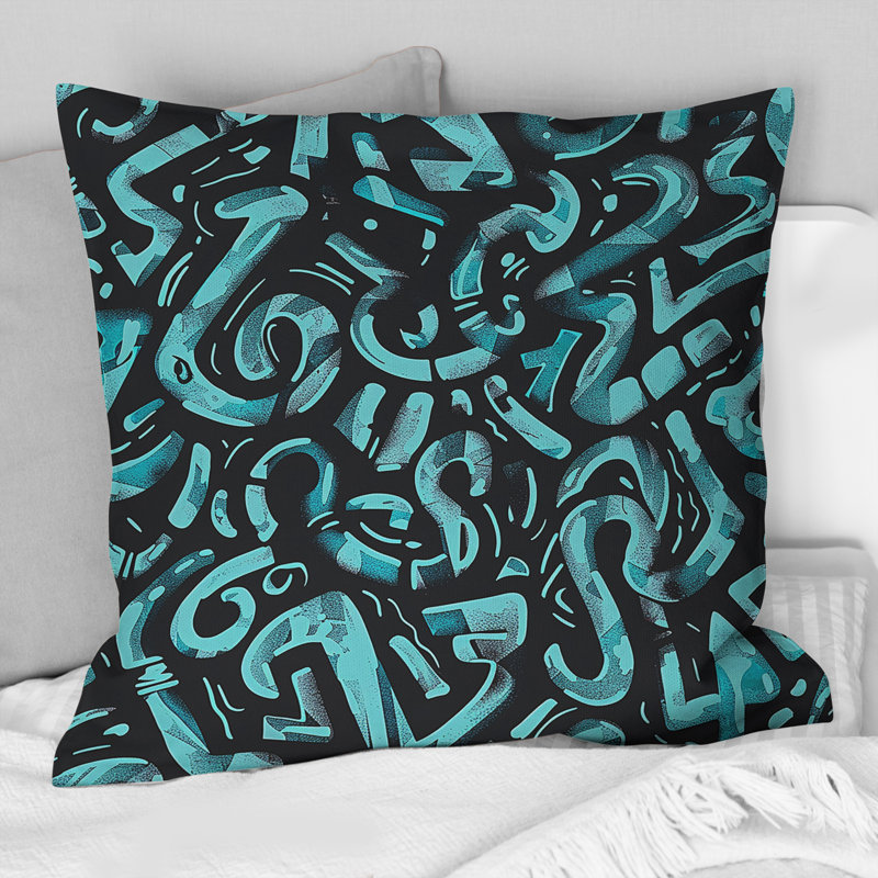 Coussin décoratif géométrique bleu et noir avec motif géométrique, H 18 po x l 18 po