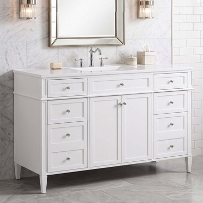 Ensemble de meuble-lavabo autoportant 48 po avec 6 tiroirs et 2 portes, ensemble de meuble-lavabo avec lavabo en composite et cadre en bois massif 48 po avec charnières à fermeture en douceur et poignées en métal