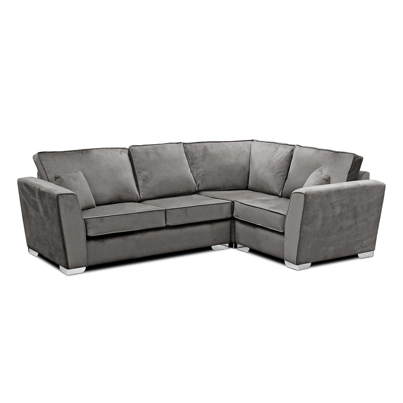 Quade 4 Seater Velvet Corner Sofa , Right Hand Facing, Grey
