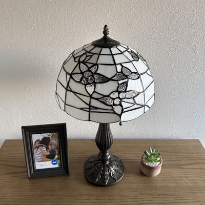 Simonson Tiffany Table Lamp White Stained Glass Flowers Included LED Bulbs 22"H*12"W*12"D