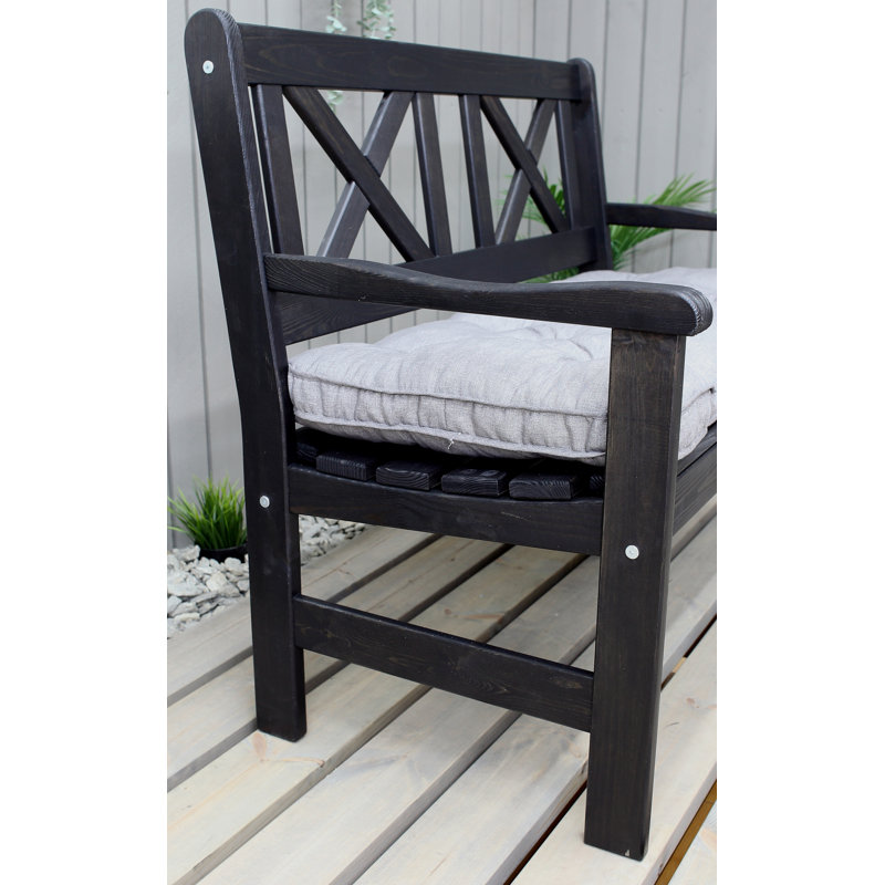 Almetra Solid Wood Pine Outdoor Bench, Black, 88cm H x 107cm W x 61cm D