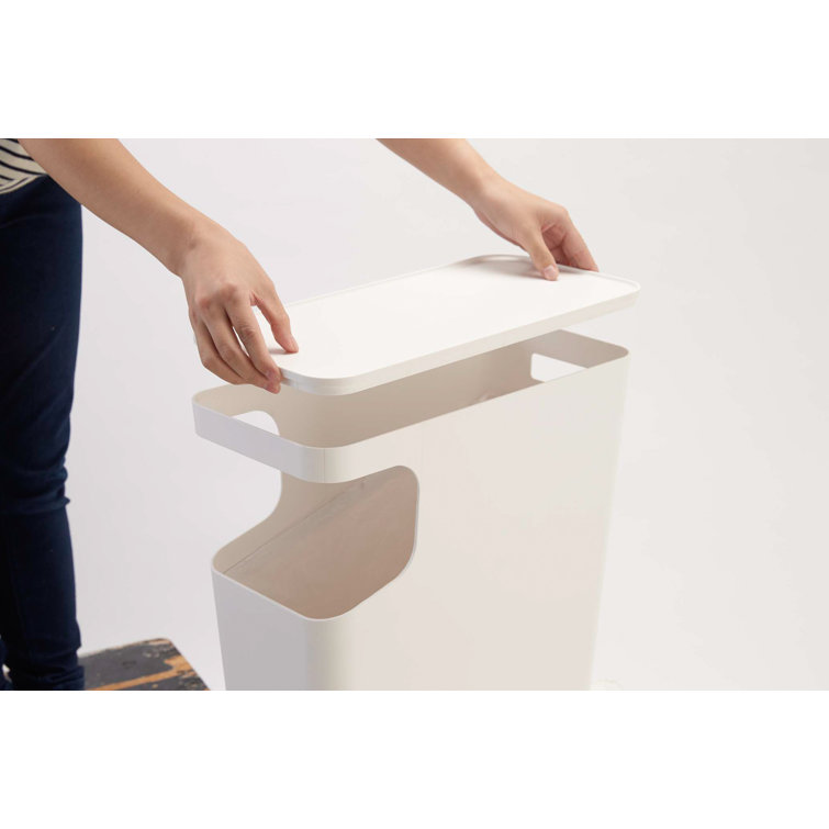 White Plastic Side Table with Built-in Trash Can
