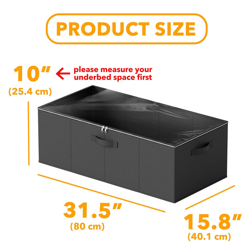 Under Bed Storage Container With Lid, Large Organizer Bin   (Black), Black