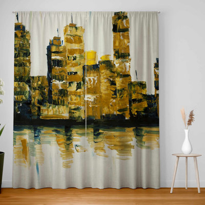 Yellow Abstract Skyscrapers - Blackout Window Curtain Pair