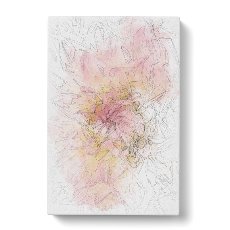 Pink Dahlia Flower Abstract - Wrapped Canvas Drawing - Wrapped Canvas, 60cm H x 40cm W x 3cm D