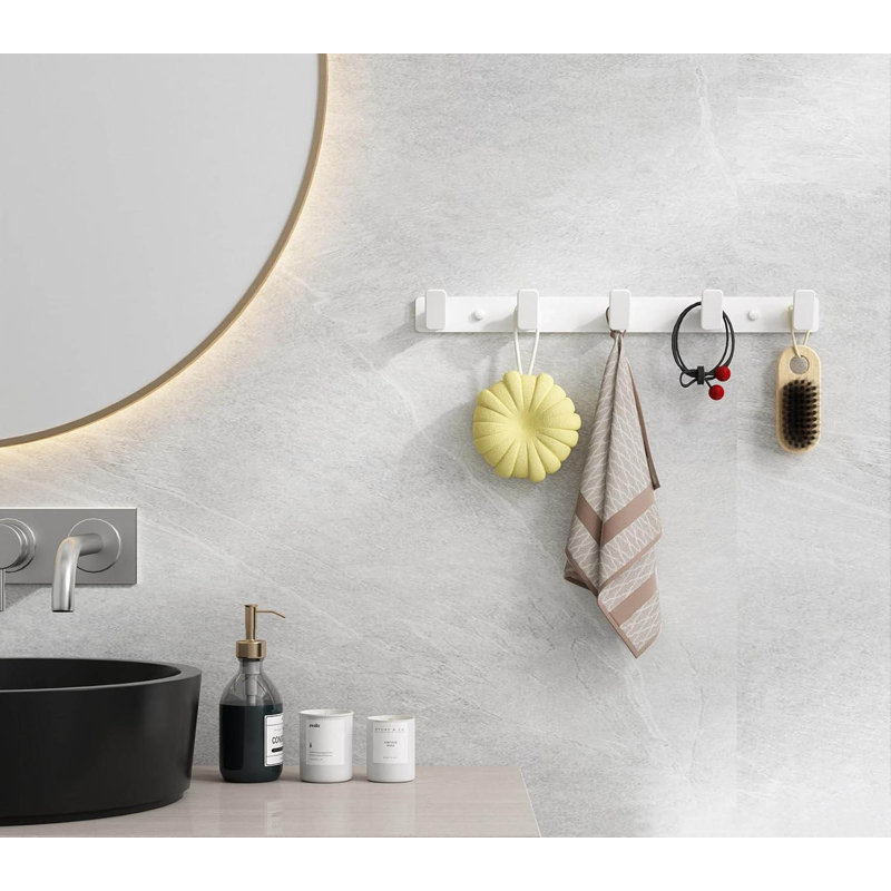 Portemanteau mural avec 5 crochets, Blanc