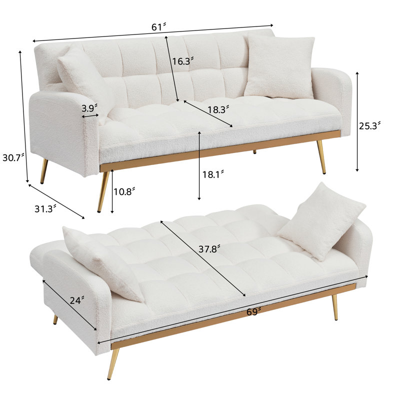 69''Modern Teddy Tufted Convertible Futon Sofa Bed, Beige Velvet
