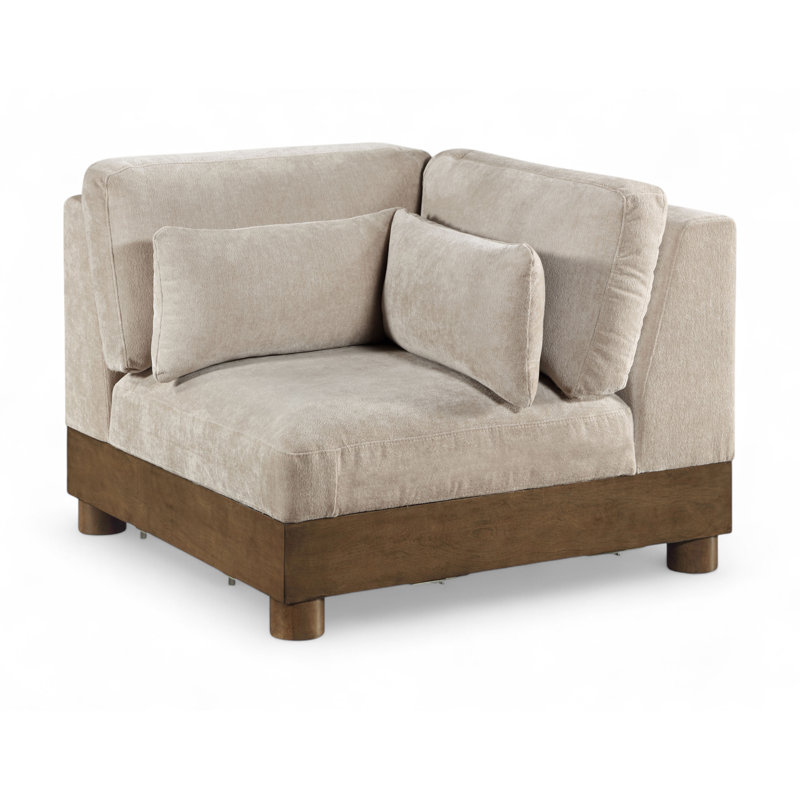 Fauteuil d'angle rembourré Turin, Tissu chenille taupe, Brun
