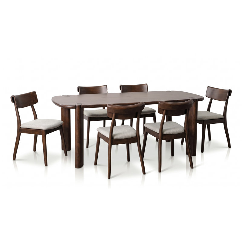 Ensemble de table de salle à manger ovale en bois massif 7 pièces avec chaises rembourrées Rozella