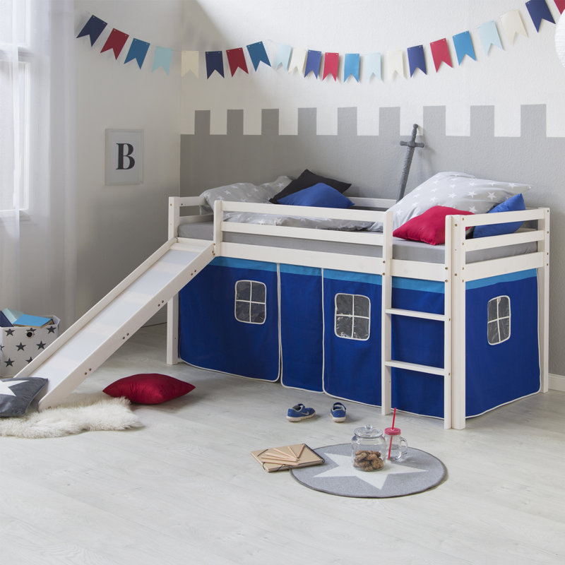 European Single (90 X 200 Cm) Loft Bed, Blue / White / Grey