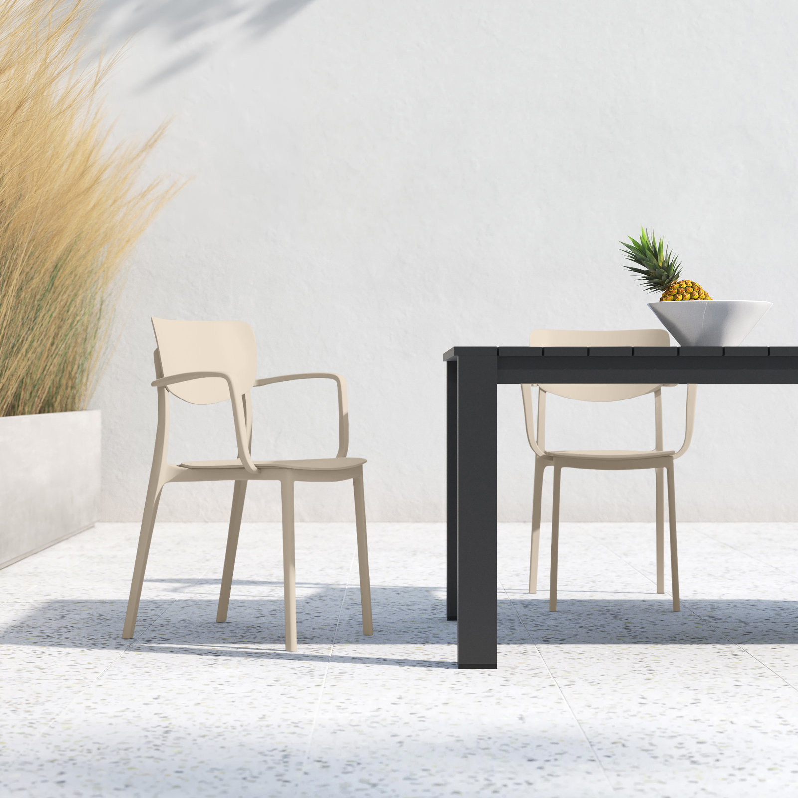 Farrah Stacking Patio Dining Armchair, Taupe