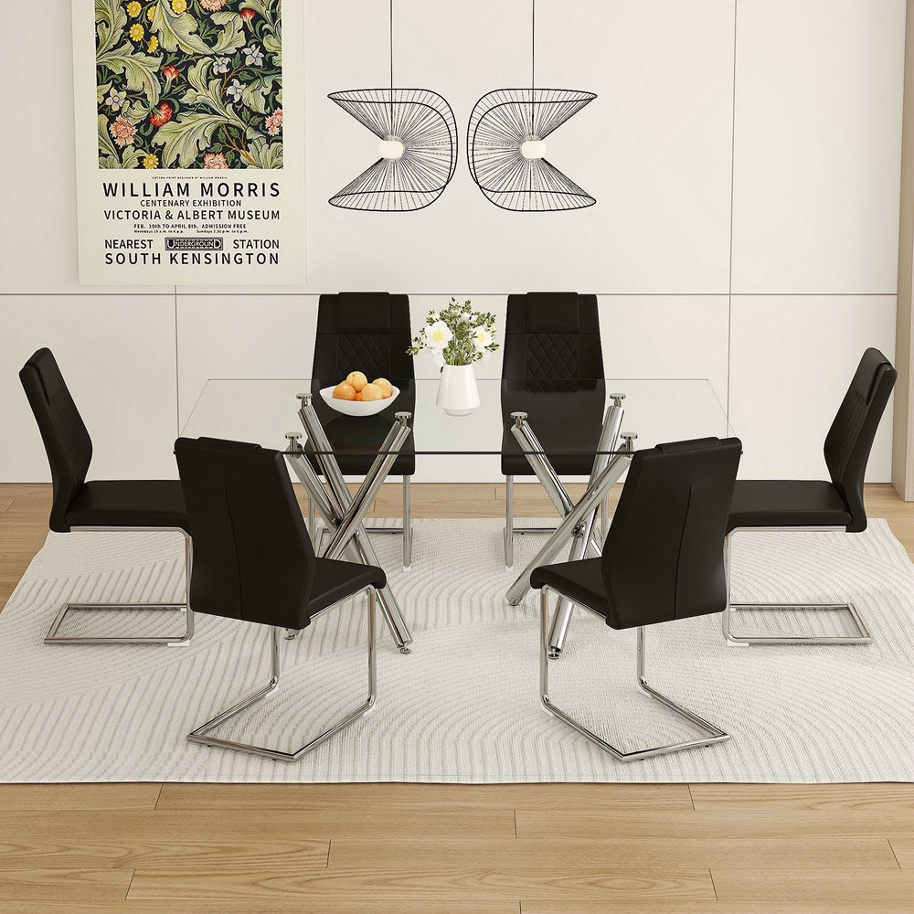 17 Stories Table And Chair Set.71''*35.4'' Inch Modern Luxurious Clear ...
