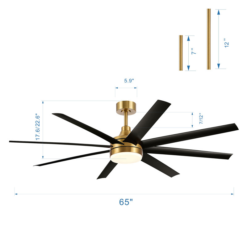 Jamii-Leigh 65/72/84 inch Large Indoor/Covered Outdoor Modern Ceiling Fan with Led Lights and Remote, 6-Speed, Reversible Quiet DC Motor, Timer, 8-ABS-Blade