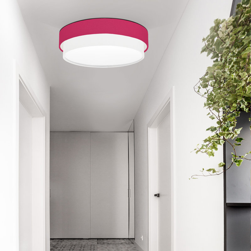 Avory Fabric Flush Mount, Dark Pink / White