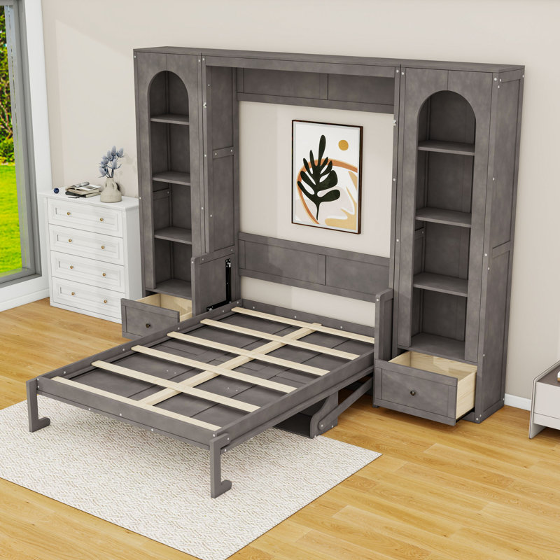 Lit plateforme Murphy avec tablette, armoires, tiroirs et DEL