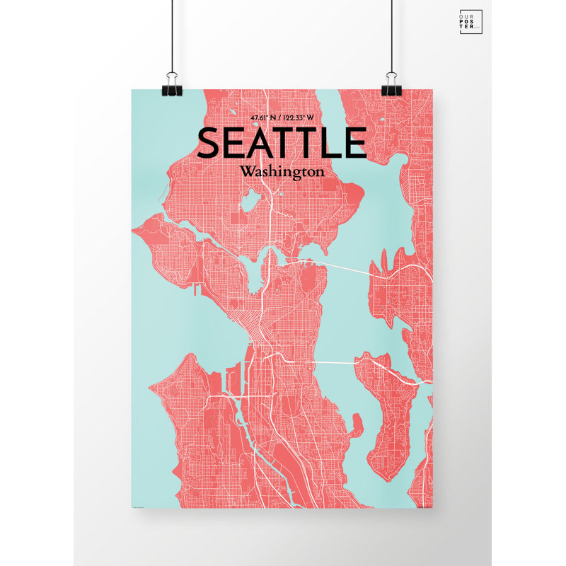 « seattle city map », reproduction d’impression sur affiche en mer, H 24 po x l 18 po