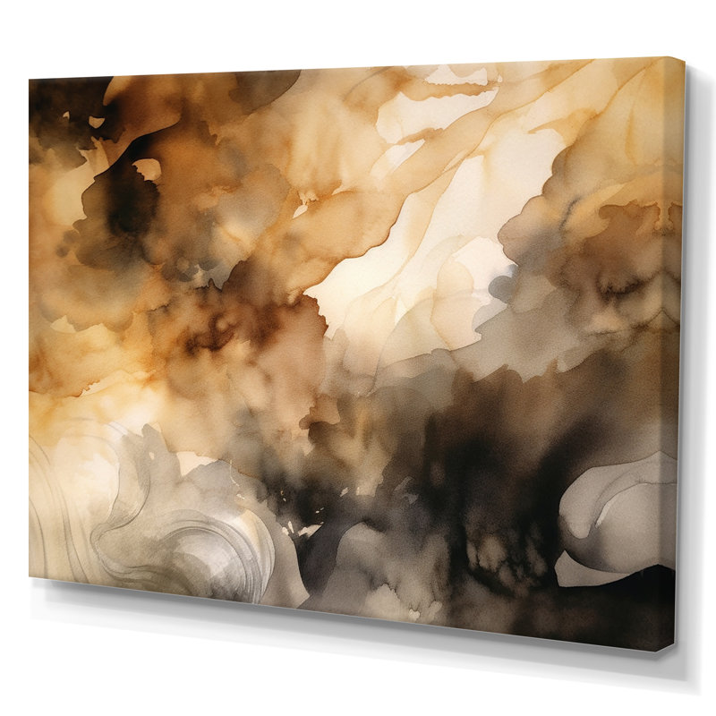 Brun et crème - Fluidité abstraite - art mural abstrait, Toile tendue, H 34 po x l 44 po x P 1,5 po