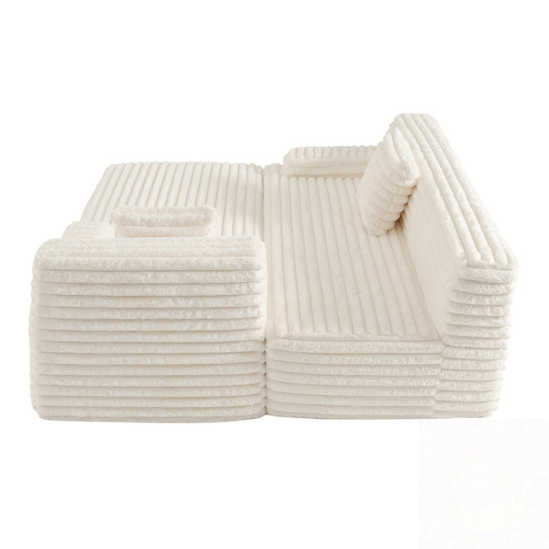 Canapé modulaire en L en fausse fourrure avec méridienne, Beige
