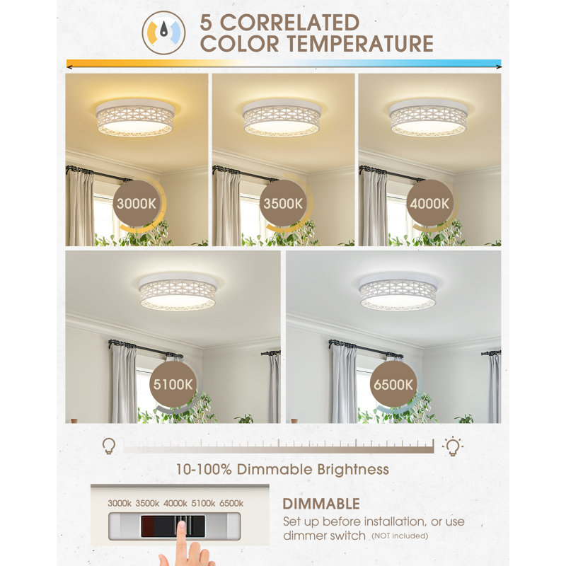 Traeven LED Flush Mount, 2.75" H x 15.7" W x 15.7" D, White, White