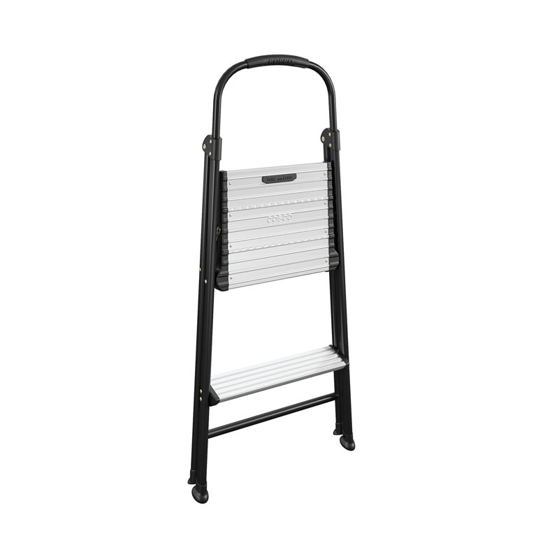 Compact 40.75" Black Foldable Steel Step Stool with Rubber Grip