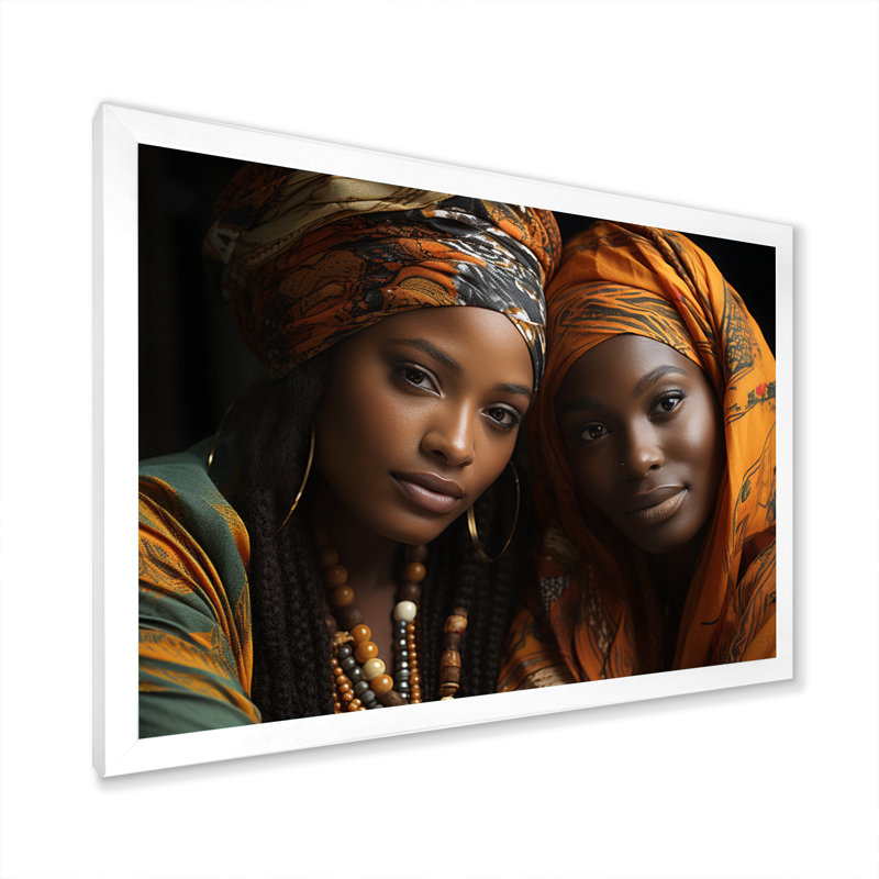 World Cultures Sœurs II sur toile, Cadre photo blanc, H 34 po x l 44 po x P 1,5 po