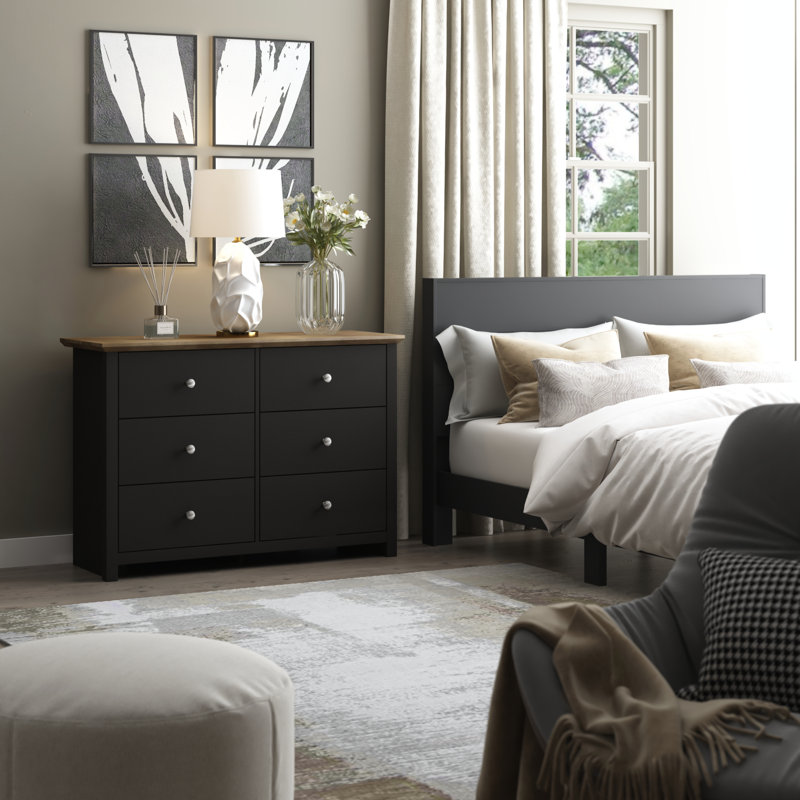 Tevrat 6 Drawers Double Dresser, Black/Knotty Oak
