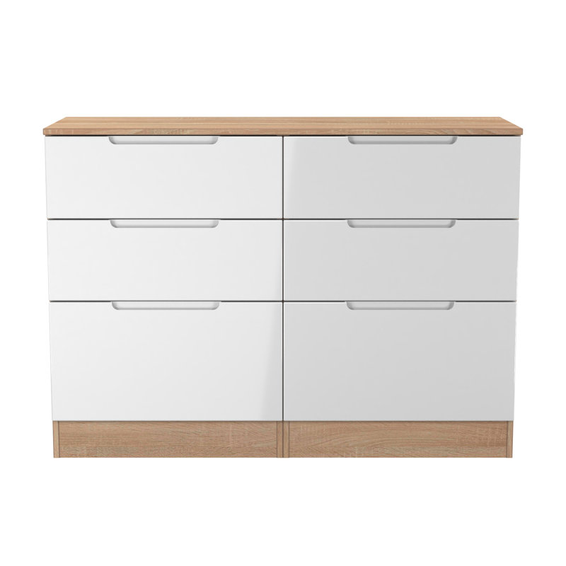 110 cm W Chest of 6 Drawers, White/Oak