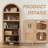  72'' Arched Storage Cabinet With Beech-Rattan Door, Tall Bookshelf With Adjustable Shelves, Modern Farmhouse Wooden Bookcase Kitchen Pantry Cabinet For Living Room-15875573