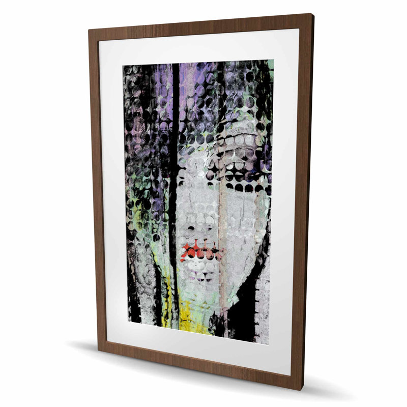 Visage de femme abstrait coloré - reproduction encadrée avec passe-partout noir