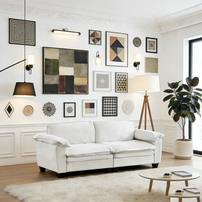 Grand canapé de luxe avec causeuse en chenille douce, Beige