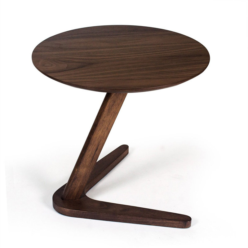 Healey Solid Wood Round C-Table End Table, Walnut
