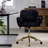 Office Chair, Artificial Rabbit Hair Home Office Chair With Golden Metal Base, Adjustable Desk Chair Swivel Office Chair, Vanity Chair (Black)