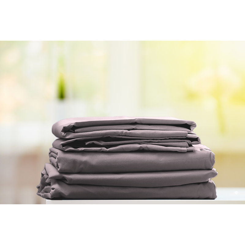  Ensemble de draps en rayonne de bambou Hotel Quality, Très grand californien + 4 taies d'oreiller, Gris foncé
