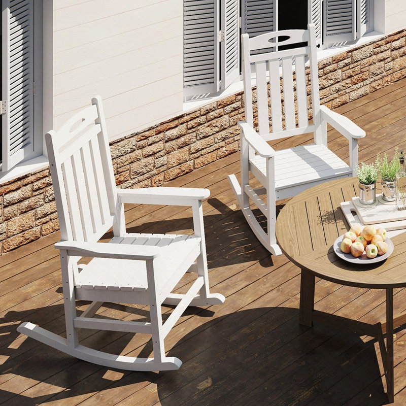 HDPE Patio Rocking Chair Set of 2, White