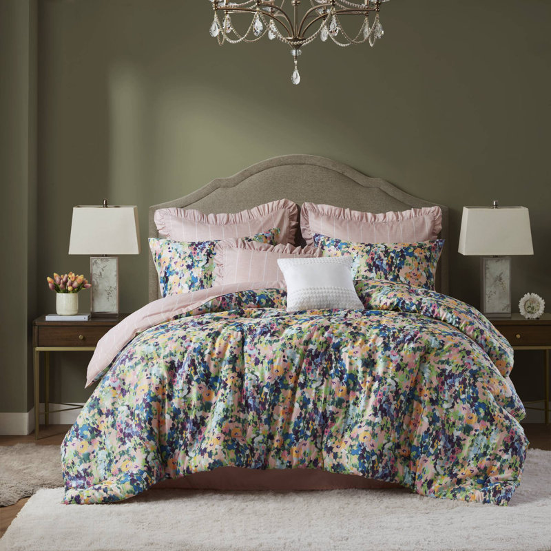 Ophelia Reversible Floral 8-Piece Queen Comforter Set, Queen Comforter + 7 Additional Pieces