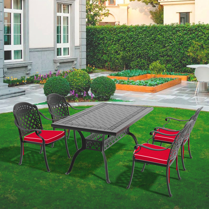 Cast Aluminum Patio Furniture With Black Frame And Seat Cushions, 4