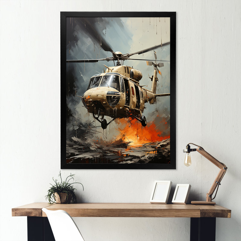 Abstrait héliporté militaire sur toile, Cadre simple noir, H 40 po x l 30 po x P 1,5 po